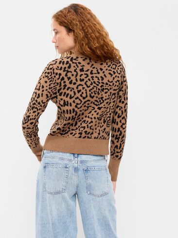 Old Navy SoSoft Cotton Crew-Neck Cardigan Sweater - Brown Leopard in Kuwait