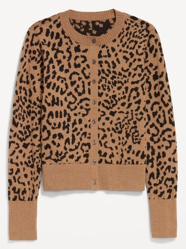 Old Navy SoSoft Cotton Crew-Neck Cardigan Sweater - Brown Leopard in Kuwait
