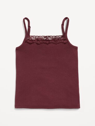 Old Navy Fitted Ribbed Lace-Trim Cami for Girls - Burgundy Lacquer in Kuwait