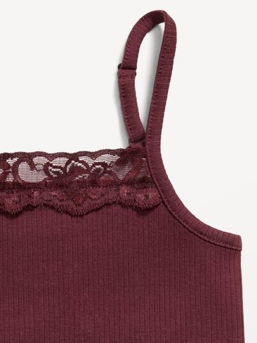 Old Navy Fitted Ribbed Lace-Trim Cami for Girls - Burgundy Lacquer in Kuwait