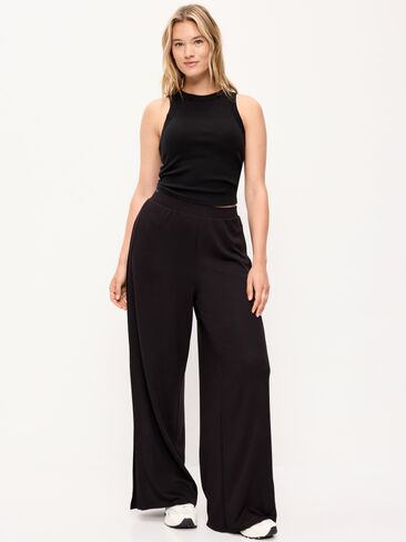 بنطال Old Navy عالي الخصر Bounce Lite Drapey ذو طيات واسعة الساق - بلاك جاك in Kuwait