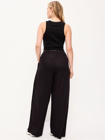بنطال Old Navy عالي الخصر Bounce Lite Drapey ذو طيات واسعة الساق - بلاك جاك in Kuwait