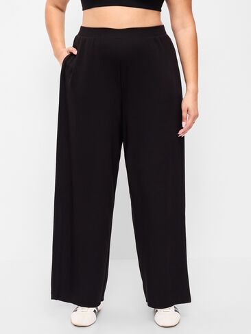 بنطال Old Navy عالي الخصر Bounce Lite Drapey ذو طيات واسعة الساق - بلاك جاك in Kuwait