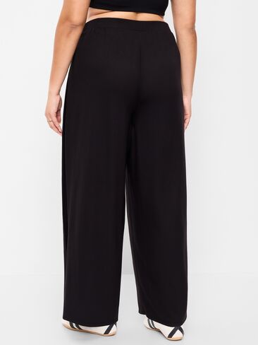 بنطال Old Navy عالي الخصر Bounce Lite Drapey ذو طيات واسعة الساق - بلاك جاك in Kuwait
