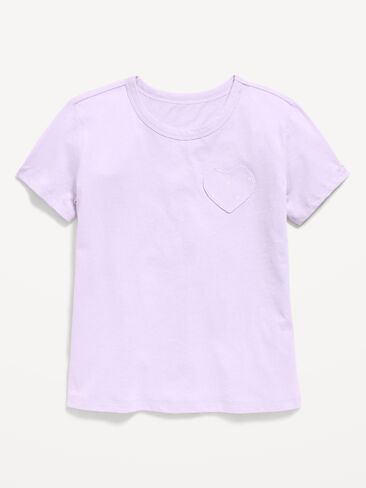 تيشيرت للفتيات من Old Navy Softest بأكمام قصيرة وجيب على شكل قلب - لافندر داكن in Kuwait