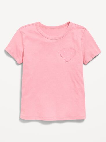 Old Navy Softest Short-Sleeve Heart-Pocket T-Shirt for Girls - Pressed Flower in Kuwait