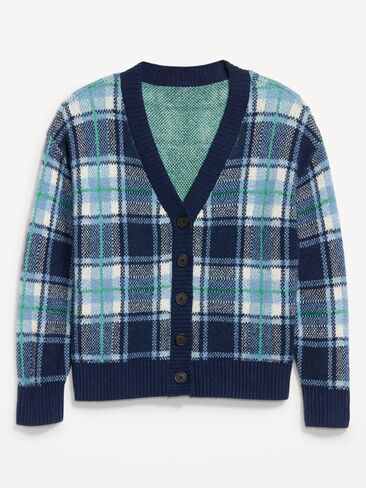Old Navy SoSoft V-Neck Cardigan Sweater - Blue Plaid in Kuwait