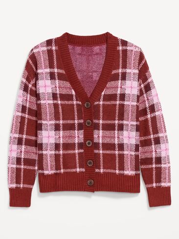 سترة صوفية من Old Navy SoSoft برقبة على شكل حرف V - أحمر منقوش in Kuwait
