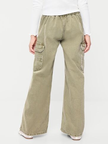 Old Navy Pull-On Low-Rise Super Baggy Wide-Leg Cargo Jeans for Girls - Olive in Kuwait