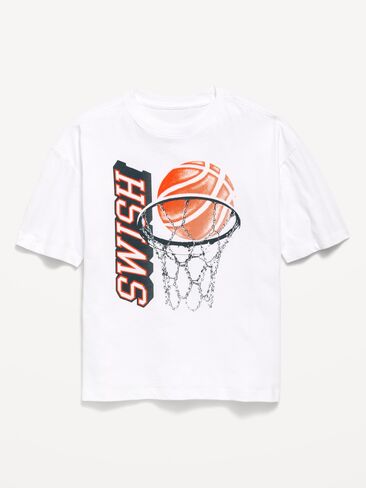 Old Navy Oversized Short-Sleeve Graphic T-Shirt for Boys - White Lilies in Kuwait