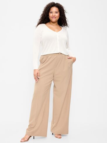 بنطلون واسع الساق عالي الخصر من Old Navy - لوز محمص in Kuwait