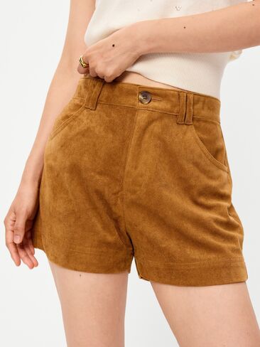 شورت Old Navy عالي الخصر مصنوع من جلد الغزال الصناعي - قهوة دافئة in Kuwait