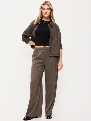 بنطلون Old Navy عالي الخصر وواسع الساق - بني سطحي in Kuwait