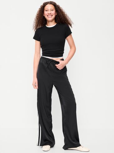 Old Navy High-Waisted Satin Track Pants - Black Jack in Kuwait
