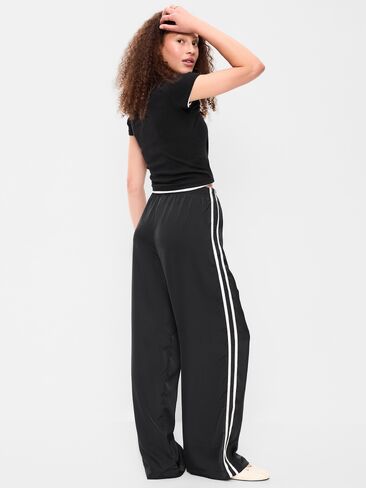 Old Navy High-Waisted Satin Track Pants - Black Jack in Kuwait