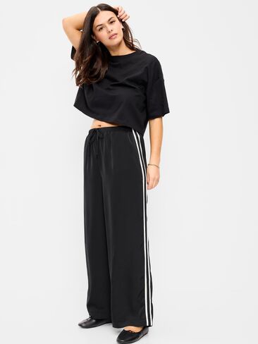 Old Navy High-Waisted Satin Track Pants - Black Jack in Kuwait