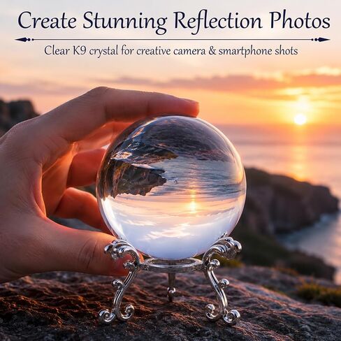 Sparkling Clear K9 Crystal Sphere Ball with Stand, 80mm Clear Reflective Photography Prop, Sparkling Handcrafted Crystal Ball for Magical Shots, Elegant Home Decor Gift for Women(3.15 Inch) in Saudi Arabia