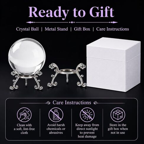 Sparkling Clear K9 Crystal Sphere Ball with Stand, 80mm Clear Reflective Photography Prop, Sparkling Handcrafted Crystal Ball for Magical Shots, Elegant Home Decor Gift for Women(3.15 Inch) in Saudi Arabia