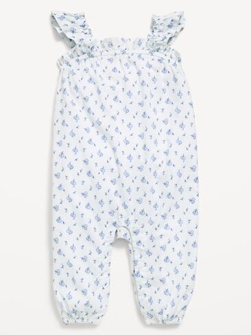 Old Navy Printed Sleeveless Textured Ruffle-Trim Jumpsuit for Baby - Pale Blue in Kuwait