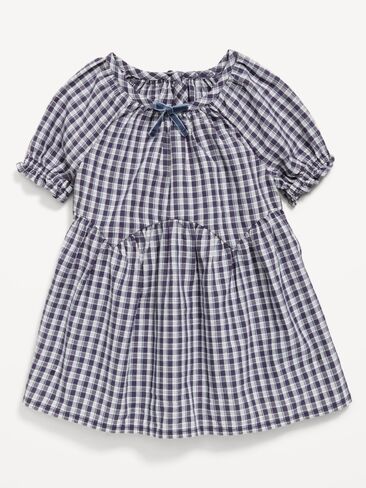 Old Navy Short-Sleeve Plaid Swing Dress for Baby - White & Blue Plaid in Kuwait