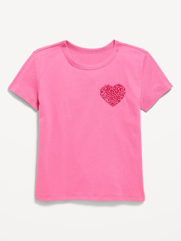Old Navy Softest Short-Sleeve Heart-Pocket T-Shirt for Girls - Pink Leopard Heart in Kuwait