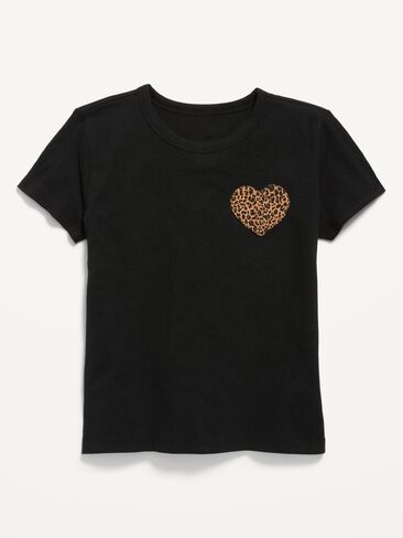 Old Navy Softest Short-Sleeve Heart-Pocket T-Shirt for Girls - Black Leopard in Kuwait