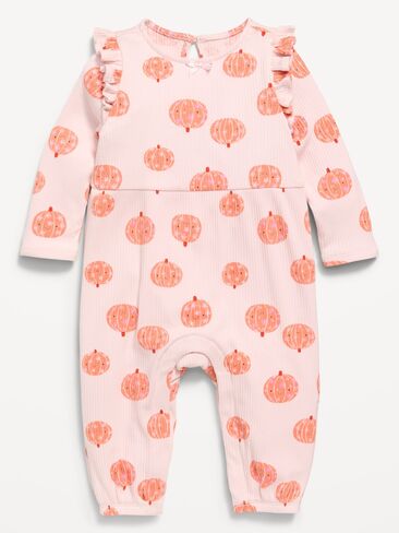 Old Navy Printed Long-Sleeve Ruffle-Trim One-Piece for Baby - Sweet Pumpkins in Kuwait