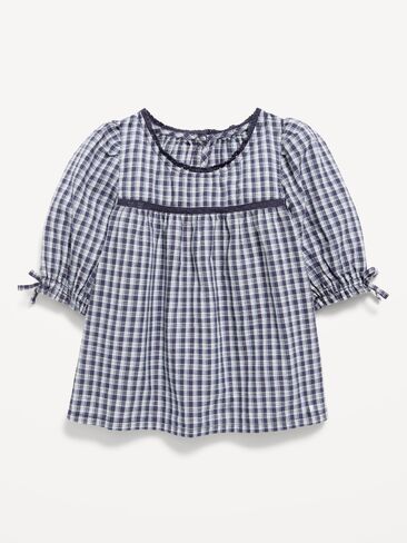Old Navy Short-Sleeve Plaid Eyelet-Trim Top for Toddler Girls - Blue Plaid in Kuwait