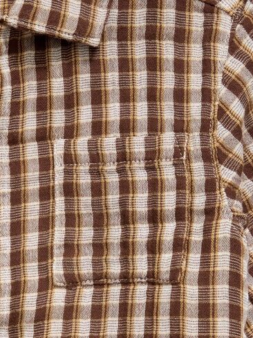 Old Navy Short-Sleeve Double-Weave Cotton Shirt for Toddler Boys - Small Brown Plaid in Kuwait
