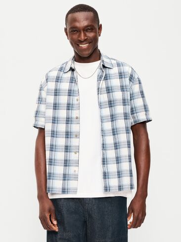 قميص منقوش بجيب منقوش فضفاض من Old Navy - أزرق منقوش in Kuwait