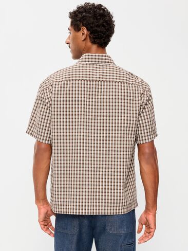 Old Navy Loose Fit Textured Plaid Pocket Shirt - Dark Walnut Plaid in Kuwait
