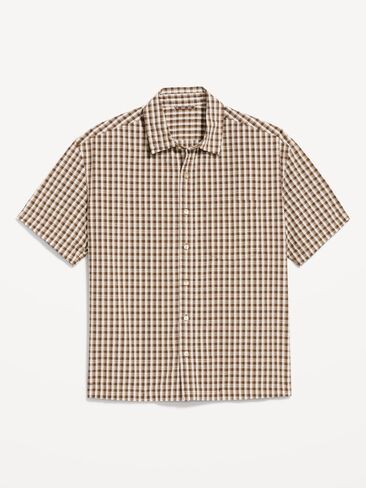 Old Navy Loose Fit Textured Plaid Pocket Shirt - Dark Walnut Plaid in Kuwait