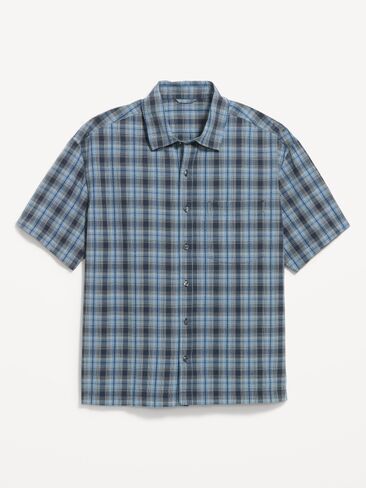 Old Navy Loose Fit Textured Plaid Pocket Shirt - Dusk Navy Plaid in Kuwait