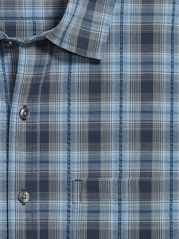 Old Navy Loose Fit Textured Plaid Pocket Shirt - Dusk Navy Plaid in Kuwait