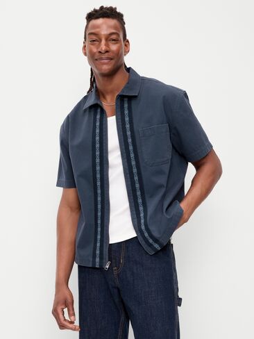 Old Navy Loose Full-Zip Twill Workwear Shirt - Dusk Navy in Kuwait