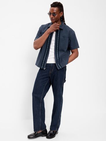 Old Navy Loose Full-Zip Twill Workwear Shirt - Dusk Navy in Kuwait