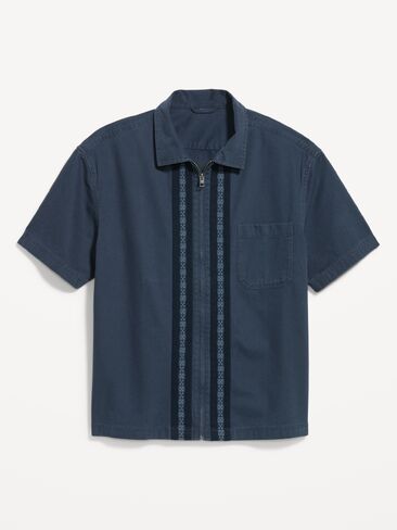 Old Navy Loose Full-Zip Twill Workwear Shirt - Dusk Navy in Kuwait