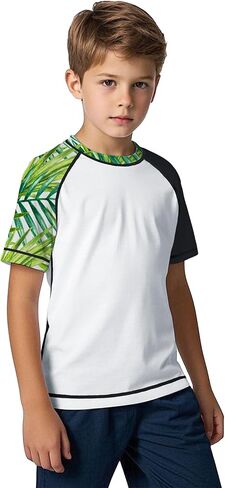 Boys Rash Guard Short Sleeve Kids Sun Protection Swim Shirt UPF 50+ Youth Fishing Shirts Girls Surf Tops 8-12Y in Saudi Arabia