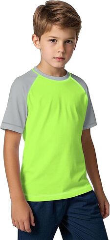Boys Rash Guard Short Sleeve Kids Sun Protection Swim Shirt UPF 50+ Youth Fishing Shirts Girls Surf Tops 8-12Y in Saudi Arabia