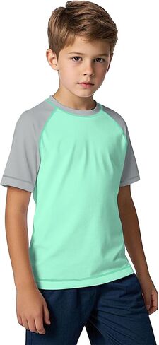 Boys Rash Guard Short Sleeve Kids Sun Protection Swim Shirt UPF 50+ Youth Fishing Shirts Girls Surf Tops 8-12Y in Saudi Arabia