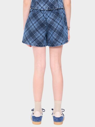 Old Navy Wrap-Front Plaid Denim Skort for Girls - Medium Blue Plaid in Kuwait
