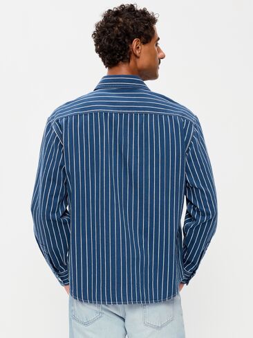 قميص عمل مخطط فضفاض من Old Navy - شريط سكة حديد أزرق in Kuwait
