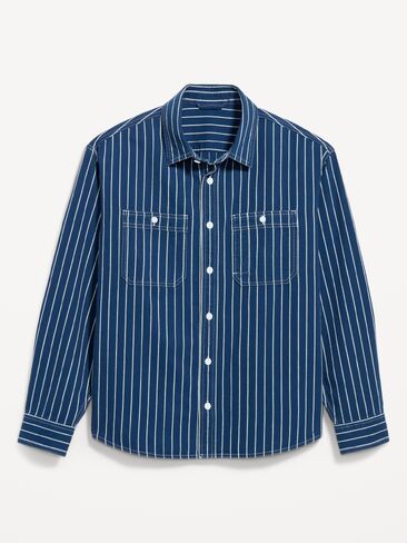قميص عمل مخطط فضفاض من Old Navy - شريط سكة حديد أزرق in Kuwait