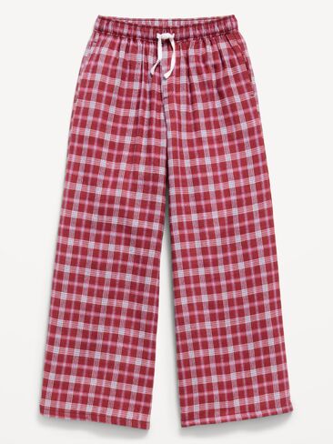 Old Navy Pull-On Wide-Leg Flannel Plaid Pants for Girls - Burgundy Plaid in Kuwait