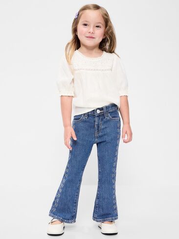Old Navy High-Waisted Embroidered Flare-Leg Jeans for Toddler Girls - Medium Wash in Kuwait