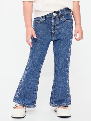 Old Navy High-Waisted Embroidered Flare-Leg Jeans for Toddler Girls - Medium Wash in Kuwait