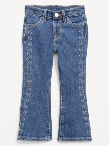 Old Navy High-Waisted Embroidered Flare-Leg Jeans for Toddler Girls - Medium Wash in Kuwait