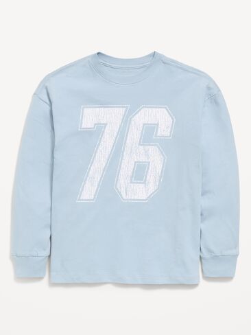 Old Navy Oversized Long-Sleeve Graphic T-Shirt for Boys - Blue Sky in Kuwait