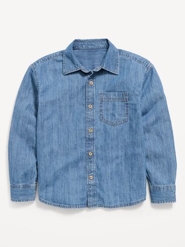 Old Navy Oversized Long-Sleeve Denim Shirt for Boys - Medium Wash in Kuwait