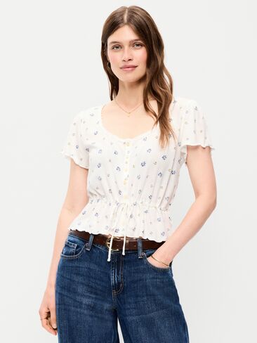 Old Navy Lace-Trim Button-Down Top - White Floral in Kuwait